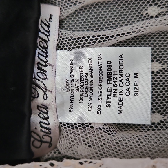 Linea Donatella M Womens Satin Trimmed Mesh Babydoll Lingerie Top Ivory& Black - Picture 5 of 12
